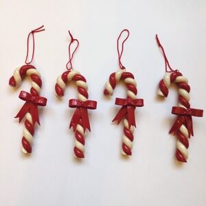 Vintage Silvestri Handmade 5" Candy Canes w/ Bows Christmas Ornaments (4)‎